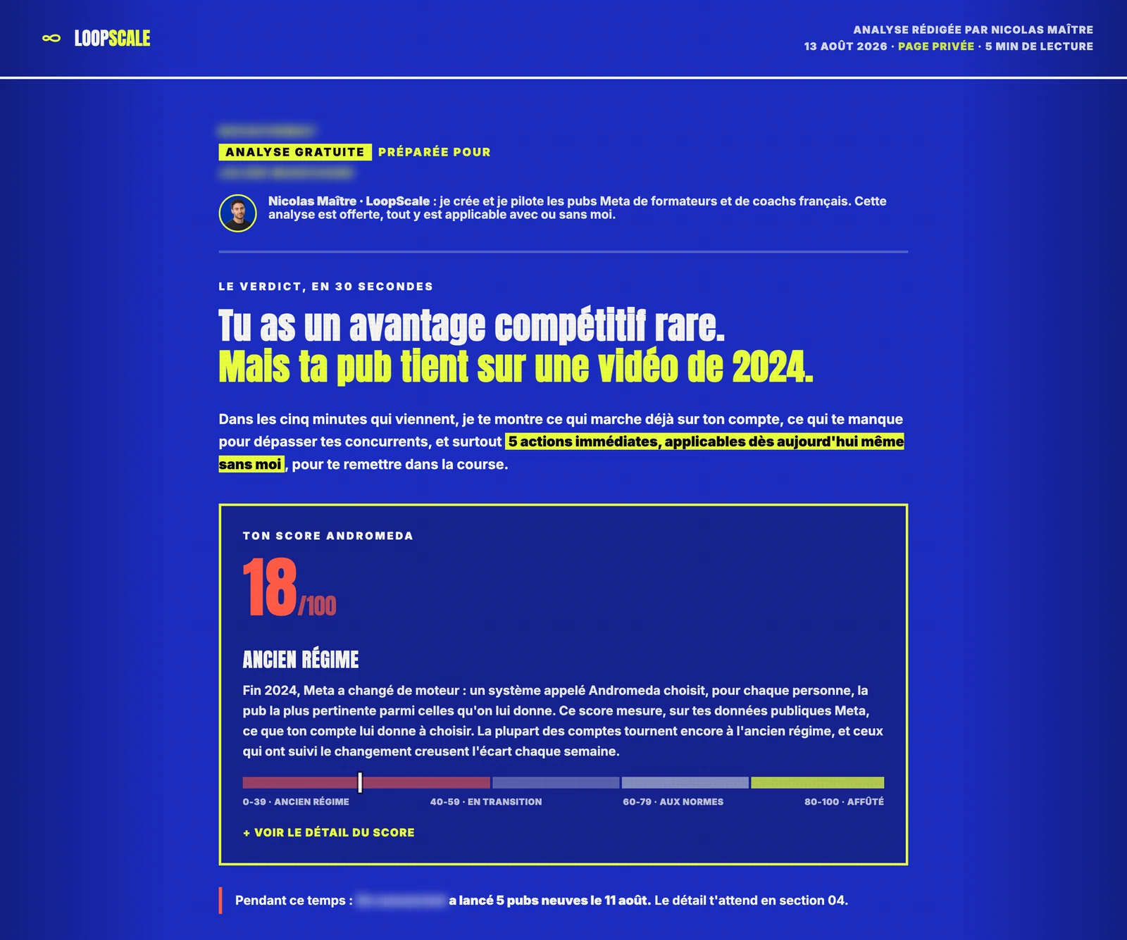 Extrait d'une analyse LoopScale réelle, identité masquée